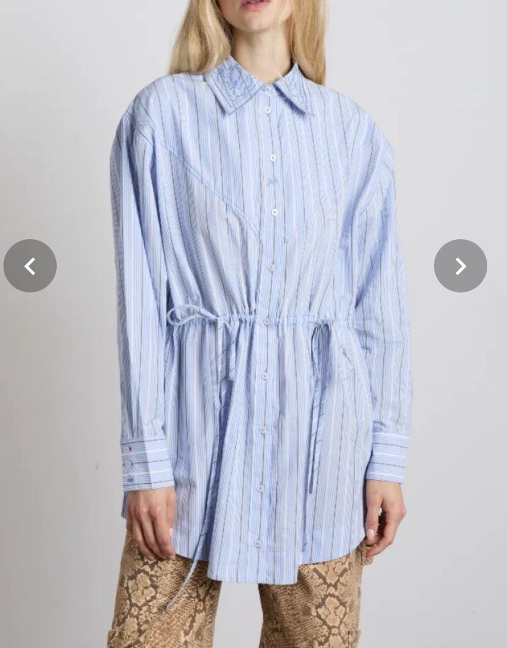 Damson Madder Romy Waisted Shirt Narrow Business Stripe Blue Poplin UK 12 US 8